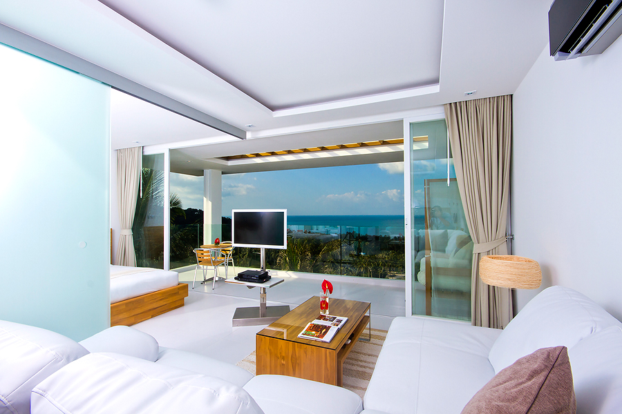 Luxury one bedroom ocean view penthouse suite open plan living Koh Samui